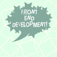 Writing note showing Front End Development. Business photo showcasing Altering data to graphical interface for user to view Blank Oval Color Speech Bubble with Stars as Outline photo Text Space
