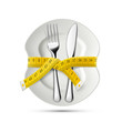 Measuring tailor tape around Plate with knife and fork