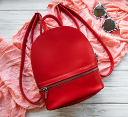 Wall Mural - Red leather backpack