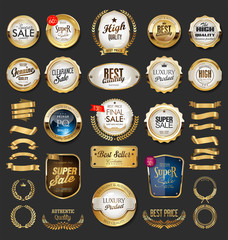 Poster - Collection of golden retro vintage badges and labels