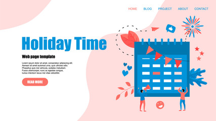 Wall Mural - Web Template. Holiday time illustration with purple mark on red-letter day	