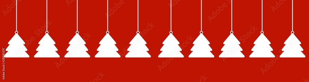 Roter Banner Hintergrund Fur Weihnachten Mit Hangenden Weissen Tannenbaumen Wall Mural Kebox