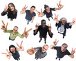 © Curto - group of people with victory sign on white