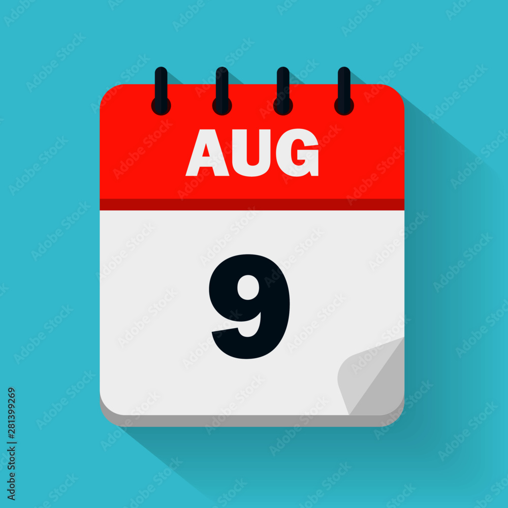 August 9th. Daily calendar icon in vector format. Date, time, day, month. Public holidays Stock Vector | Adobe Stock
