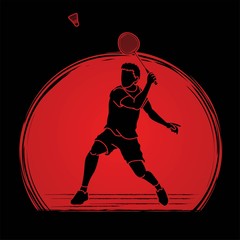 Poster - Badminton player action cartoon graphic vector.