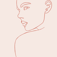 Continuous line, drawing of woman face, fashion concept, woman beauty minimalist, vector illustration for t-shirt, slogan design print graphics style. One line fashion illustration