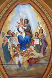 Fototapeta  - The Virgin Mary with the Child Jesus is surrounded by Saints, fresco in the Saint Nicholas Church in Bistra, Croatia