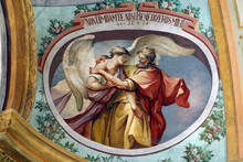 Jacob Wrestling With The Angel, Fresco On The Ceiling Of The Saint John The Baptist Church In Zagreb, Croatia