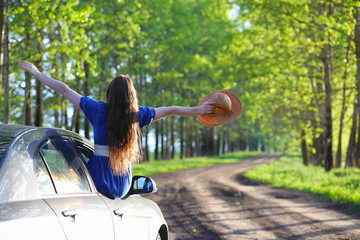 Girl in the countryside in the evening