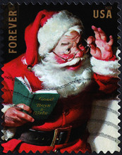 Smiling Santa Claus On American Stamp