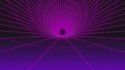 Leinwandbilder - 4K Loop Glow Geometric Tunnel Fly Through Technology Background. Oval 3D entrance seamless VJ loop purple Digital neon light graphic animation.