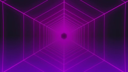Leinwandbilder - 4K Loop Glow Geometric Tunnel Fly Through Technology Background. Hexagon 3D entrance seamless VJ loop purple Digital neon light graphic animation.