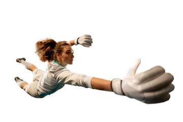 Wall Mural - Isolated Female Soccer Goalkeeper on white background.