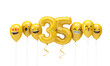 Number 35 yellow birthday emoji faces balloons. 3D Render