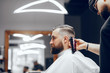 © prostooleh - Hairdresser with a client. Man with a beard. Guy in a barbershop