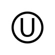Letter U in a circle sign. White background.The hechsher, or kosher seal of the Orthodox Union is the most widely known kosher