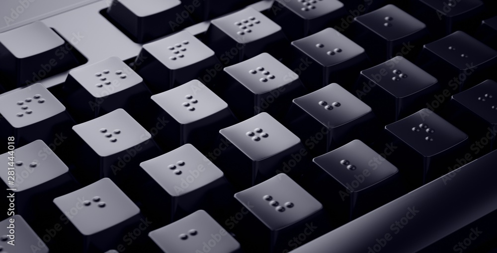 Black Braille Keyboard. Accessible keys for blind people. Stock 