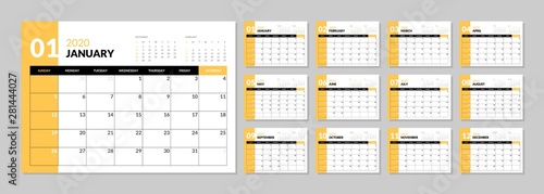 Cuadros en Lienzo Calendar for 2020 year in clean minimal table simple style
