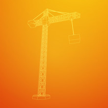 Tower Construction Building Crane. Wireframe Low Poly Mesh Vector Illustration