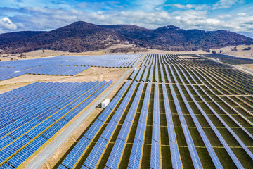 Wall Mural - aerial view of a large solar farm for renewable energy supply in canberra, australia