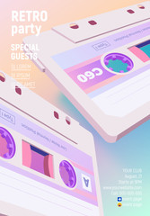 Canvas Print - Compact cassette poster with vaporwave retro 80s styled party invitation