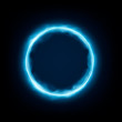 © Yenko - Round frame with glowing and light. Neon round frame with smoke Banner design on dark blue backdrop. Vector illustration.