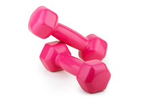 Two Pink Dumbbells Isolated On White Background