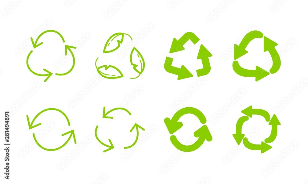 Recycle green eco arrows icon set. Recycling symbol. Rotation reload ...