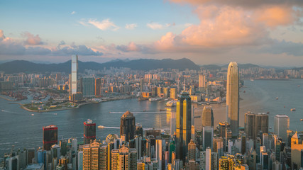Fototapete - Panoramic view of Victoria Harbor and Hong Kong skyline