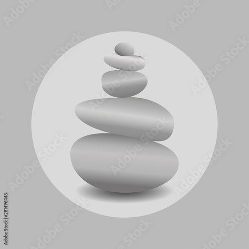 Zen Stone Balance Realistic Image In Round Frame In Black And White Colors 3d Image Of Stones Vector Illustration For Spa Salons Yoga Studios Relaxation Studios Buy This Stock Vector And