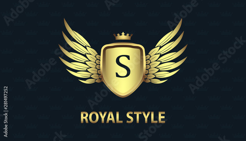 Stylish Gold Shield With Wings Crown And Initial Letter S Isolated On Colorful Background Luxury 3d Logo Business Vector Template Modern Design Logotype Emblem Monogram Or Symbol For Company Stock Vector Stylish Gold Shield With Wings Crown And Initial Letter S Isolated On Colorful Background Luxury 3d Logo Business Vector Template Modern Design Logotype Emblem Monogram Or Symbol For Company Stock Vector
