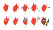© Azat Valeev - Sad sick unhealthy cry and healthy strong happy smiling cute heart character set. Medical human circulatory organ funny cartoon collection. Vector illustration