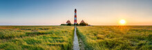 Panorama Of The Westerheversand Lighthouse At Westerhever In Nordfriesland In The German State Of Schleswig-Holstein