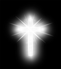 Shining Silver Cross Isolated On Black Background. Riligious Symbol. Glowing Saint Cross. Easter And Christmas Sign. Heaven Concept. Vector Illustration