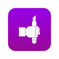 Wall Mural - Hand hoding construction utility knife icon digital purple for any design isolated on white vector illustration