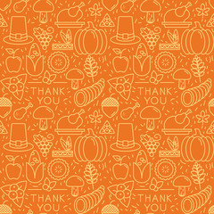 Thanksgiving elements on orange background. Seamless pattern for wallpaper, web sites,wrapping paper,for fashion prints, fabric, design.