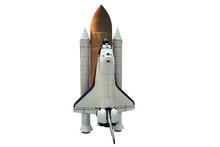 A Shuttle Spaceship Taking Off On White Background. Isolated.