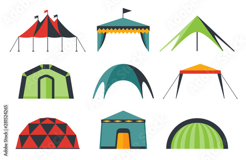 Fotomural Set of various designs of tents for camping and pavilion tents