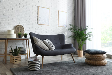 Poster - Stylish living room with modern furniture and stylish decor. Idea for interior design