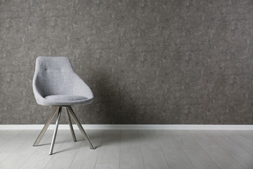 Sticker - Grey modern chair for interior design on wooden floor at gray wall