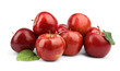 © New Africa - Ripe juicy red apples with leaves on white background