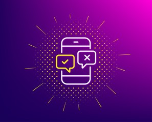 Phone survey line icon. Halftone pattern. Select answer sign. Business interview symbol. Gradient background. Phone survey line icon. Yellow halftone pattern. Vector