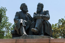 Marx And Engels Statue In Park