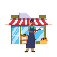 Wall Mural - seller man farm products shop front