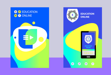 Smart online education app logo concept. Touching screen smartphone for Template App Development Landing Front page mobile website. Vector illustration