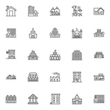 Fototapeta Londyn - Buildings line icons set. linear style symbols collection, outline signs pack. vector graphics. Set includes icons as home, house, fire station building, police department, post office, mosque, church