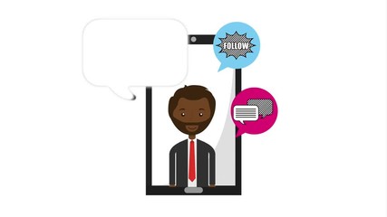 Wall Mural - afro businessman with ecommerce technology animation