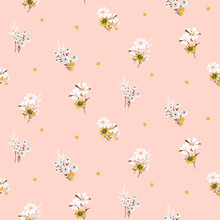 Flowers Daisy Vintage Tender Colors Seamless Vector Pattern.
