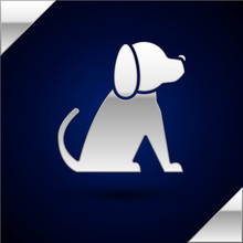 Silver Dog Icon Isolated On Dark Blue Background. Vector Illustration