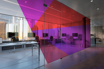 Wall Mural - Glass Office Room Wall Mockup - 3d rendering
